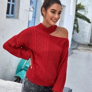 So Cozy Asymmetrical Neck Cable Knit Sweater